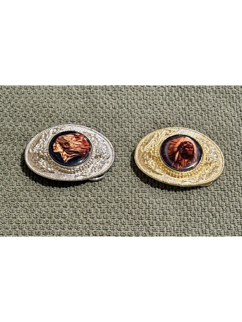 Vintage Western Native American Indian Chief Belt Buckles - Lot of 2